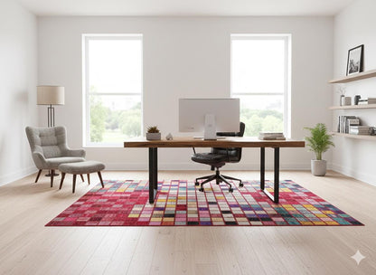 5.6x8, Handmade Wool Turkish Patchwork Rug – Vintage, Bohemian, One-of-a-Kind Area Rug