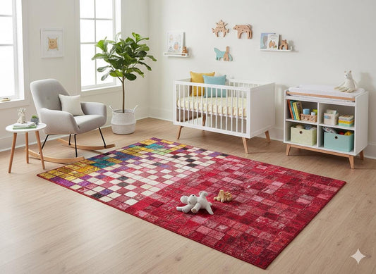 5.6x8, Handmade Wool Turkish Patchwork Rug – Vintage, Bohemian, One-of-a-Kind Area Rug