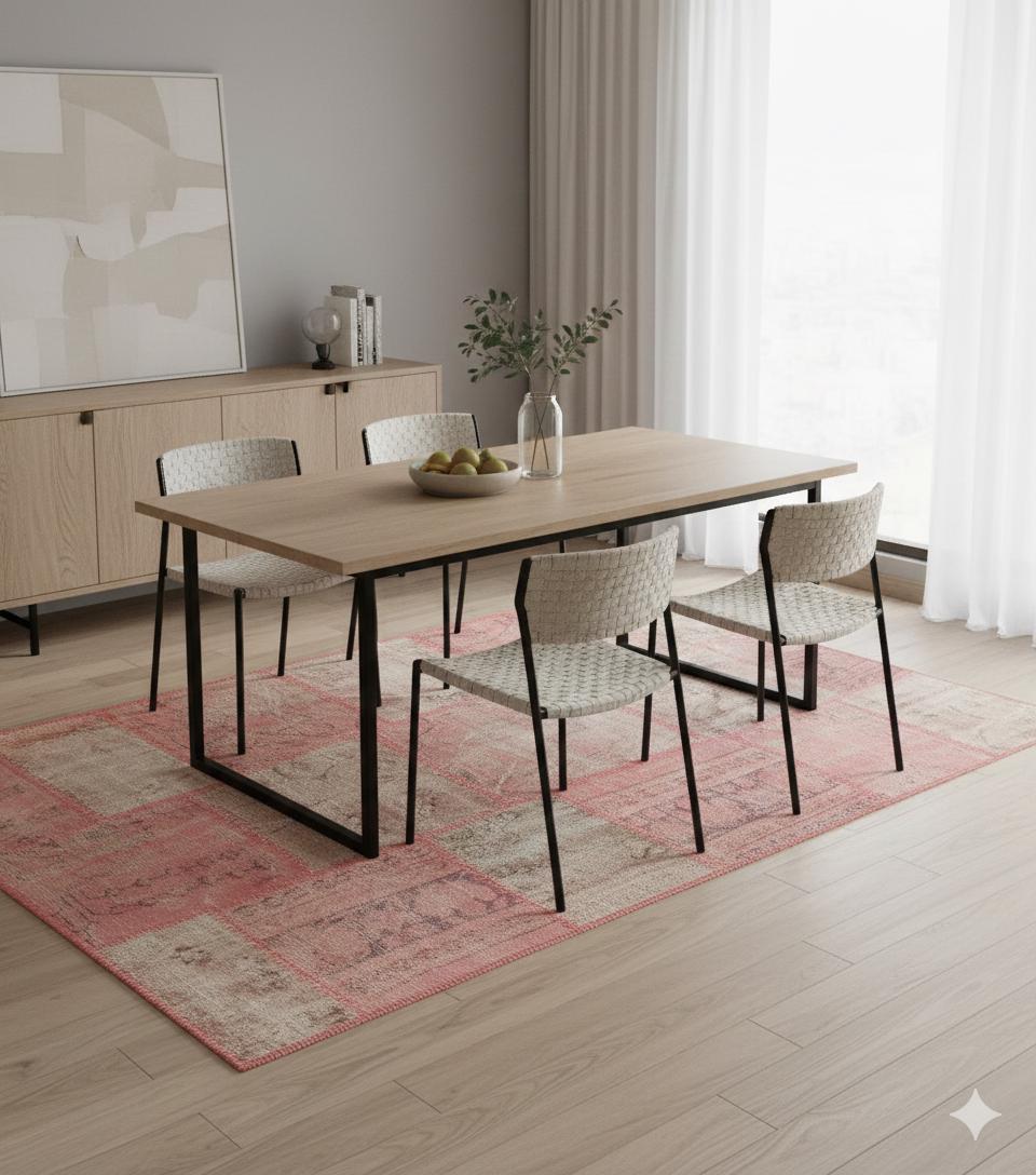 Handmade Pink Patchwork Rug: Bohemian Wool Area Rug (4x6 ft)