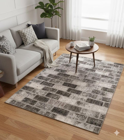 Handmade Turkish Patchwork Rug: 5.6x8 ft Wool Anatolian Area Rug