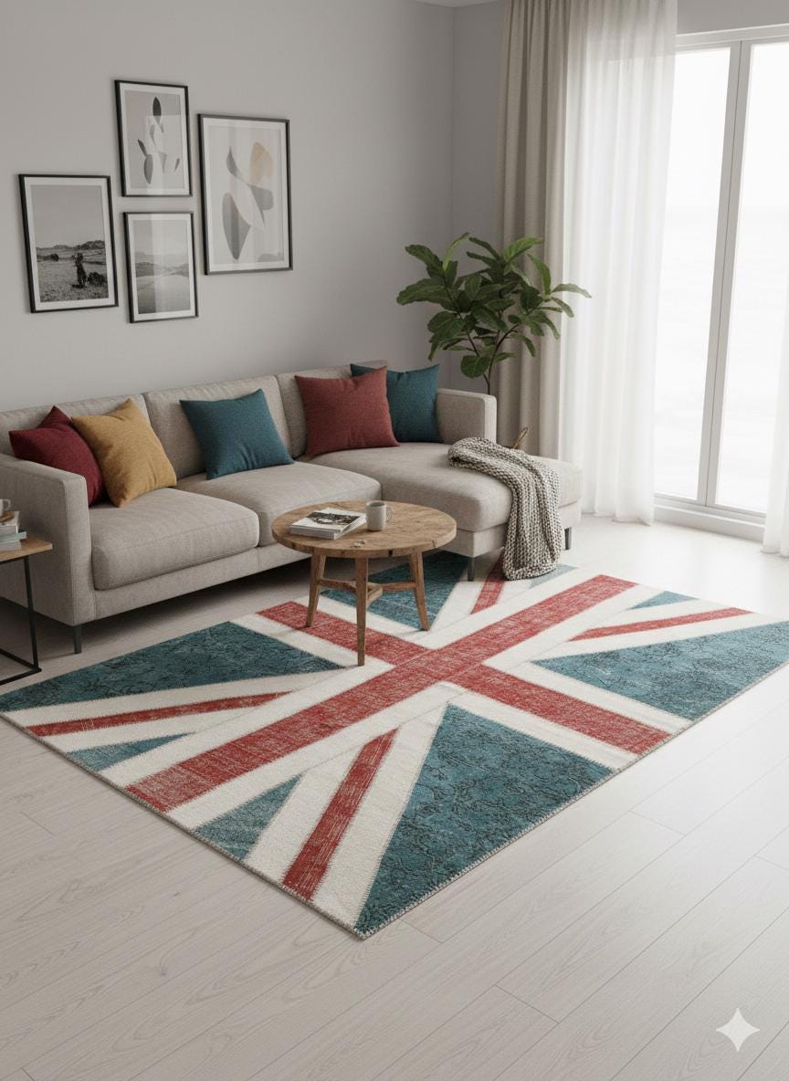 British Flag Patchwork Rug: Handmade Wool Anatolian Design