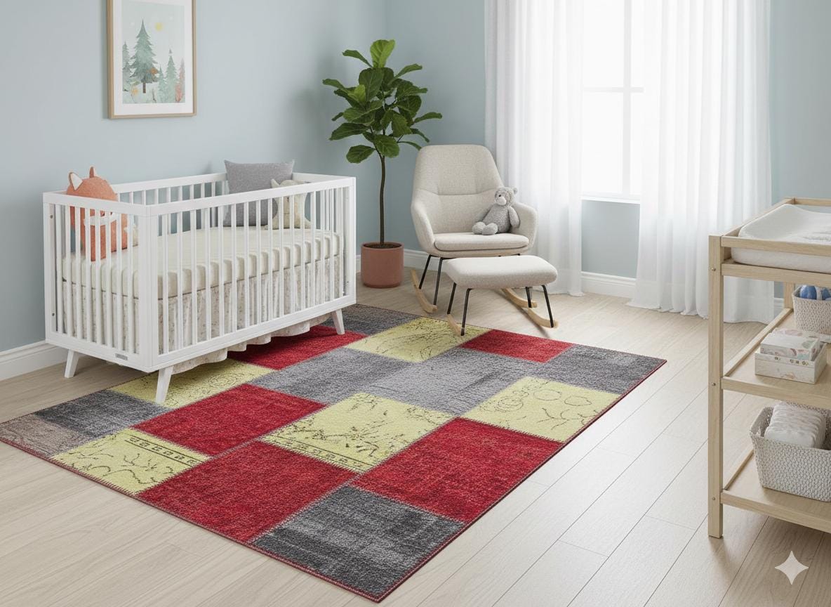 5.6x8, Handmade Wool Turkish Patchwork Rug – Vintage, Bohemian, One-of-a-Kind Area Rug