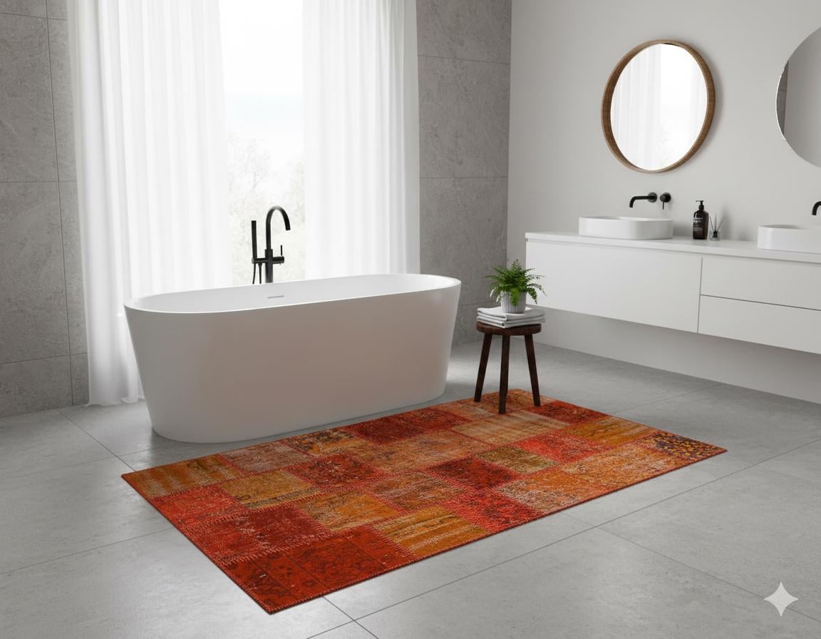 4x6, Handmade Wool Turkish Patchwork Rug – Vintage, Bohemian, One-of-a-Kind Area Rug
