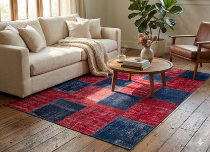 Handmade Turkish Patchwork Rug: 6x9.2 ft Wool Bohemian Area Rug