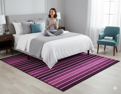 Hand Woven Turkish Kilim Rug: Purple Stripe, Bohemian Style