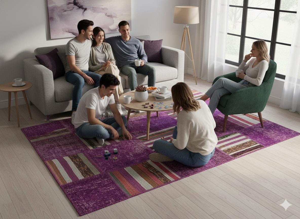 Handmade Purple Patchwork Rug: Bohemian Wool Area Rug (5'x8' ft)