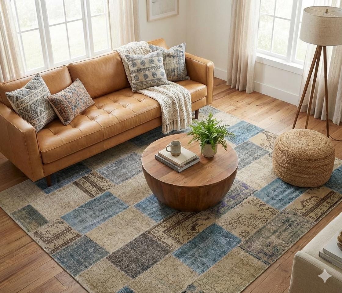 Handmade Wool Patchwork Turkish Rug: 10'x12' Bohemian Area Rug