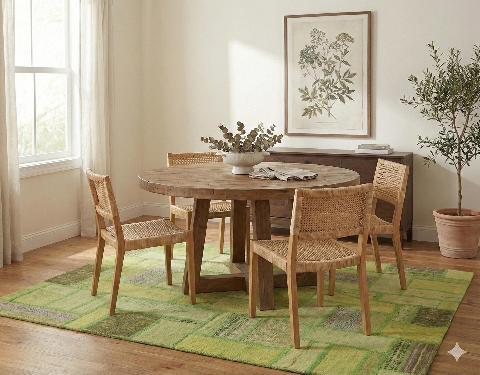 Handmade Green Patchwork Rug: 100% Wool Turkish Area Rug (3.9x5.6 ft)