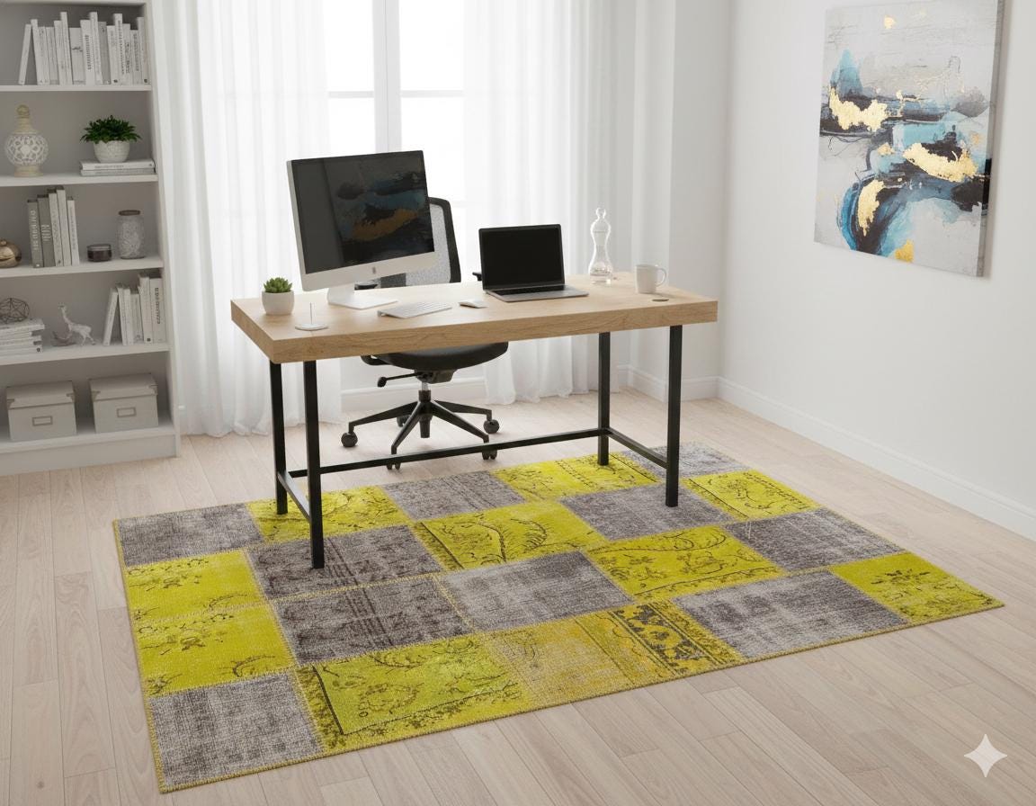 Handmade Wool Patchwork Turkish Rug - 5.4x7.9 ft