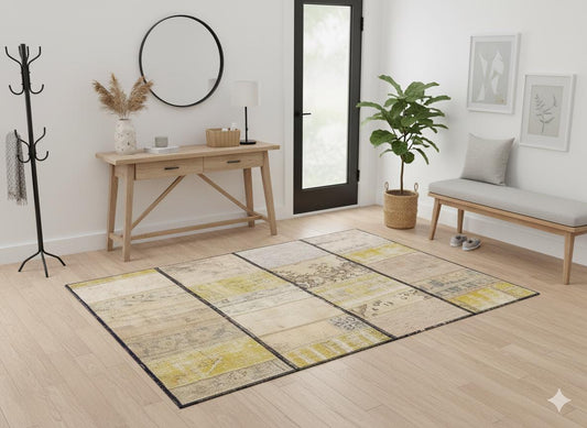 Handmade Patchwork Turkish Rug: Bohemian Wool Area Rug (4.4x5.4 ft)