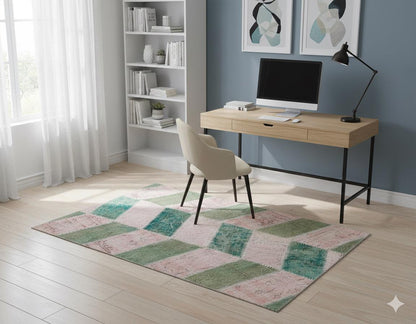 Handmade Wool Patchwork Rug: 3.9x5.7 ft Turkish Bohemian Area Rug