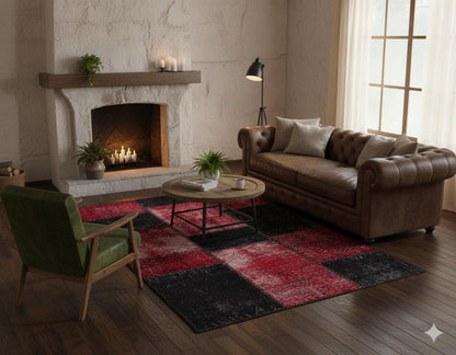 Handmade Wool Patchwork Turkish Rug: Bohemian Area Rug (3.9x5.9 ft)