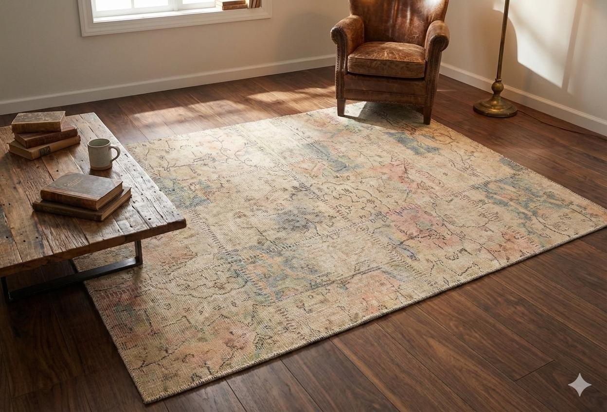 Handmade Wool Patchwork Turkish Rug - 3.8x5.6 ft Bohemian Area Rug