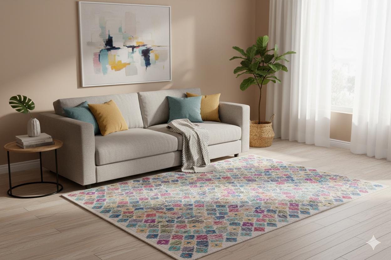 Colorful Boho Diamond Rug – Tribal Kilim Style, Machine Washable Carpet