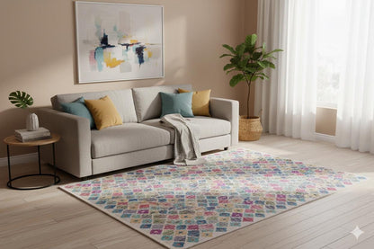 Colorful Boho Diamond Rug – Tribal Kilim Style, Machine Washable Carpet