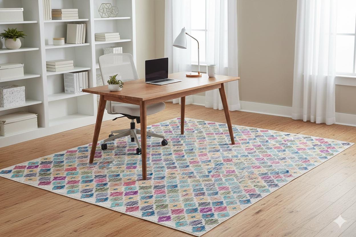 Colorful Boho Diamond Rug – Tribal Kilim Style, Machine Washable Carpet