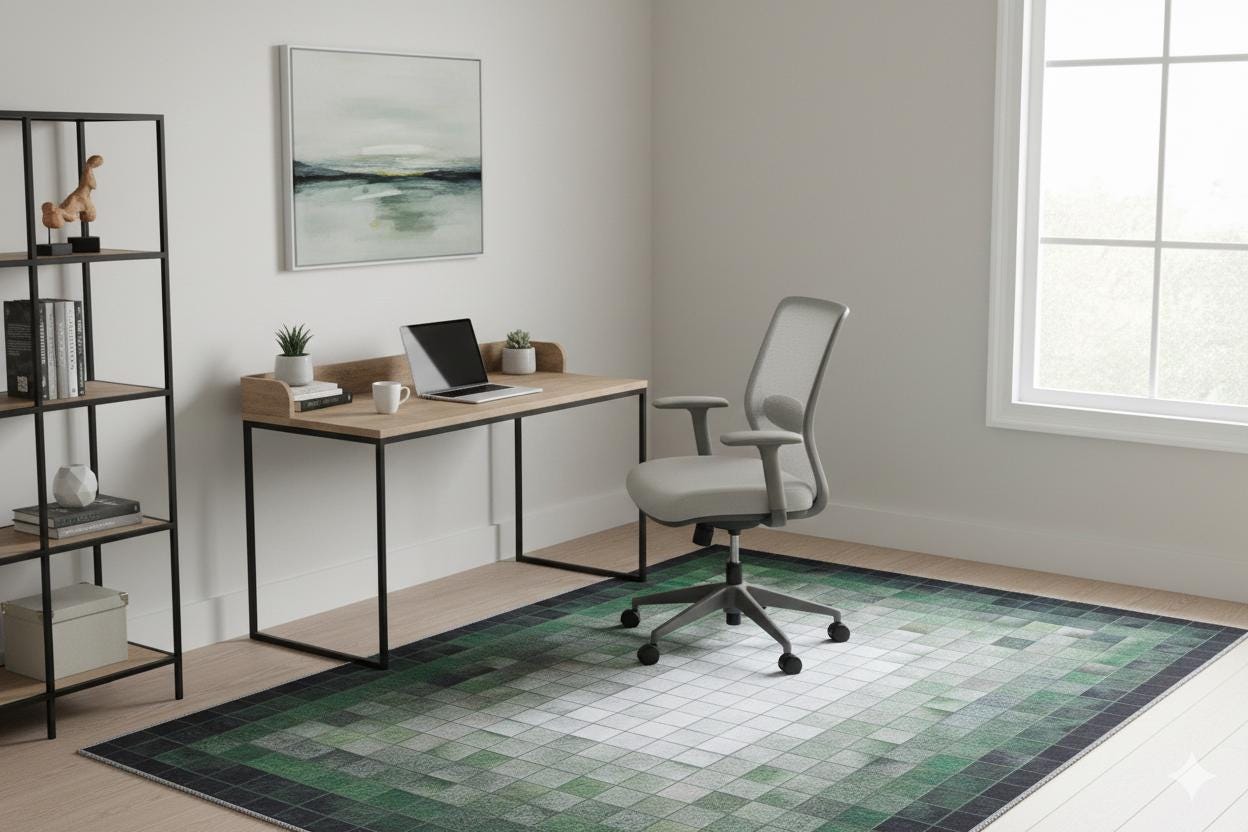 Green Pixel Mosaic Area Rug, Washable Abstract Gradient Carpet, Modern Living Room Floor Rug
