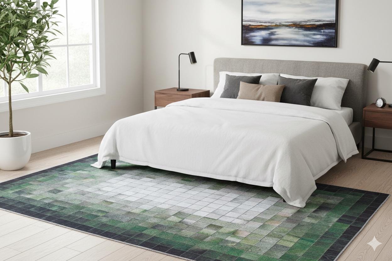 Green Pixel Mosaic Area Rug, Washable Abstract Gradient Carpet, Modern Living Room Floor Rug