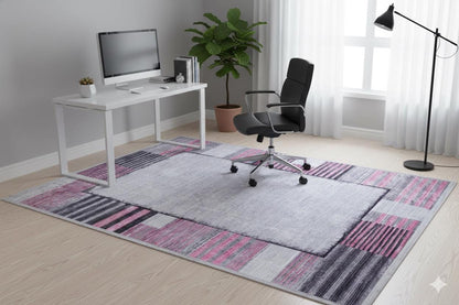 Modern Pink Geometric Rug: Washable Turkish Style