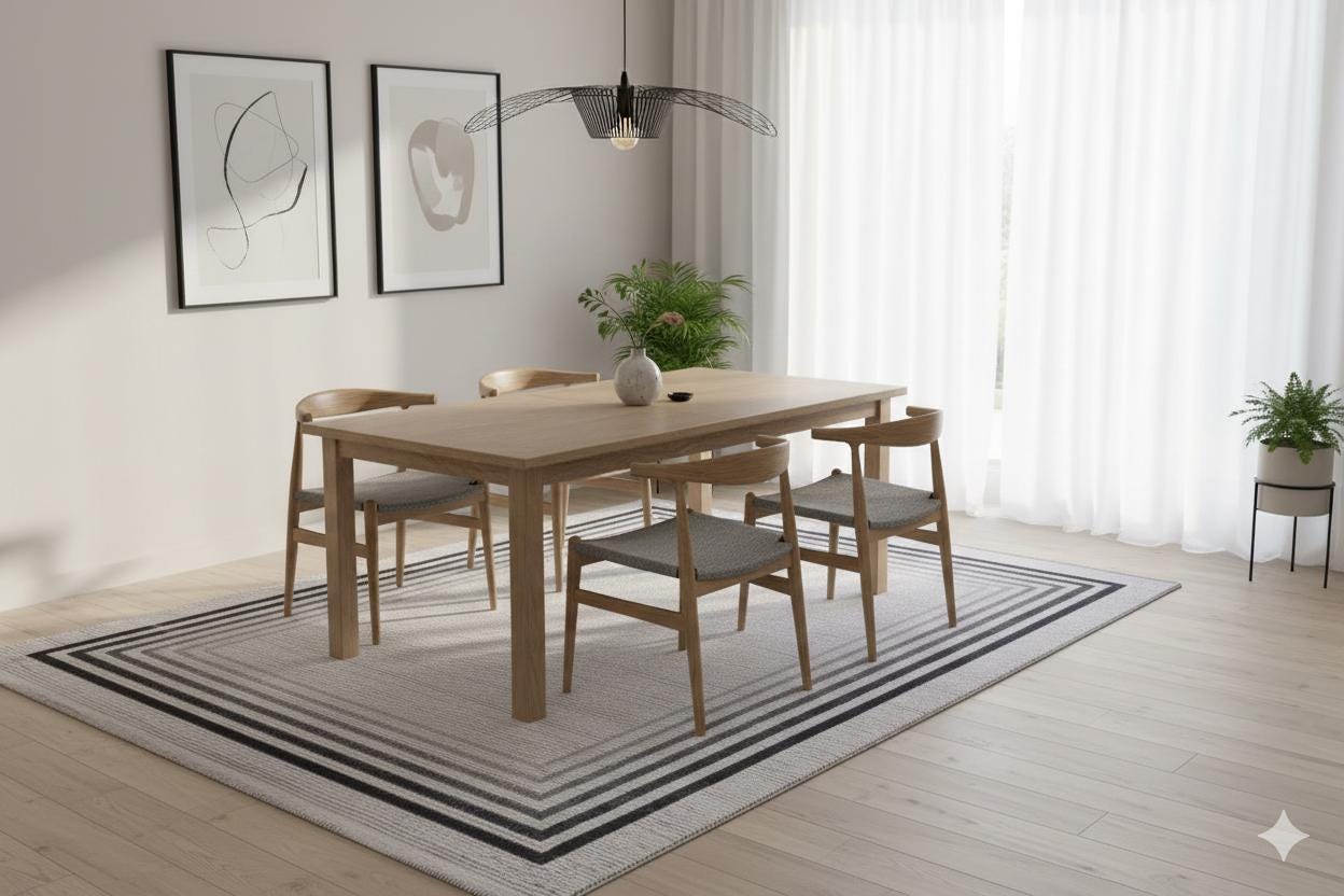 Modern Geometric Border Rug – Washable Gray Black Carpet, Thin Non-Slip Living Room Rug