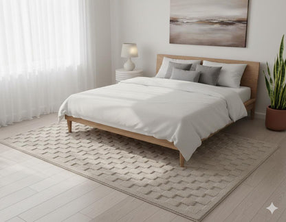 Contemporary Beige Basketweave Textured Area Rug – Modern Solid Neutral Carpet