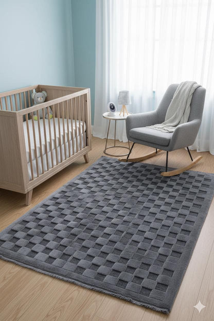 Contemporary Dark Gray Basketweave Textured Area Rug – Modern Solid Neutral Carpet