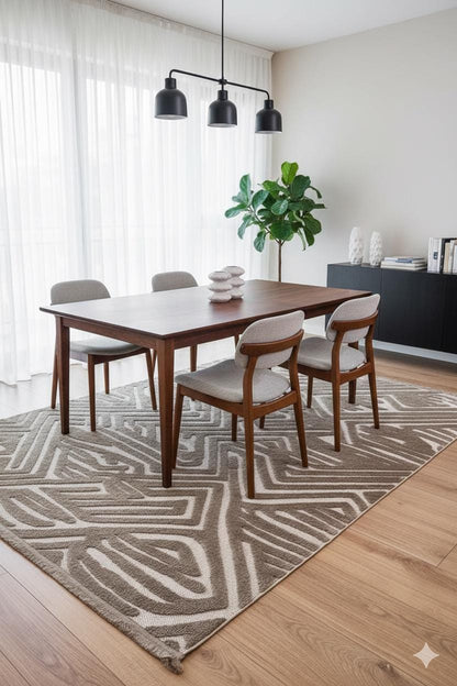 Contemporary White High-Low Pile Textured Area Rug – Modern Geometric Pattern Carpet