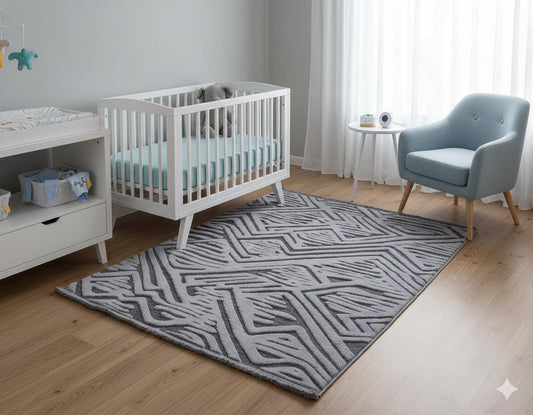 Contemporary Gray High-Low Pile Textured Area Rug – Modern Geometric Pattern Carpet