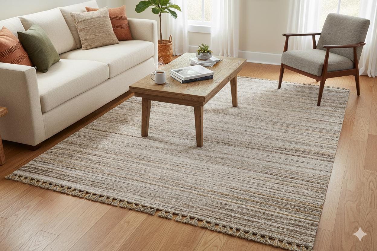 Striped Scandinavian Rug: Modern Nordic Area Rug with Fringes