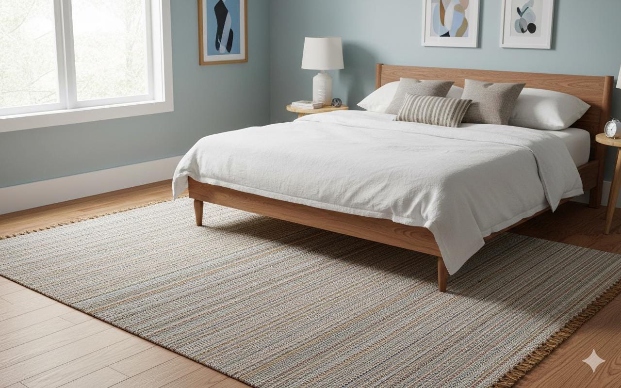 Striped Scandinavian Rug – Neutral Nordic Boho Living Room Carpet
