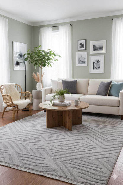 Contemporary Gray High-Low Pile Textured Area Rug – Modern Geometric Pattern Carpet