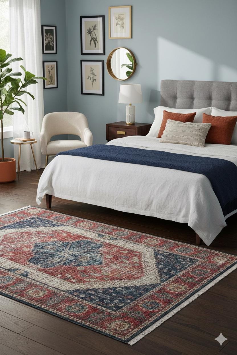 Red Vintage Rug: Classic Washable Rug with Tassels