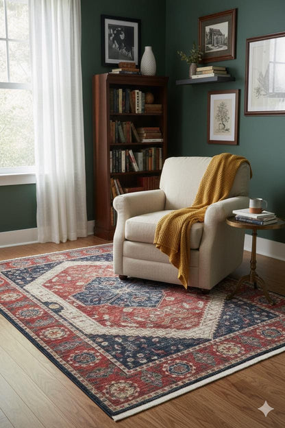 Red Vintage Rug: Classic Washable Rug with Tassels