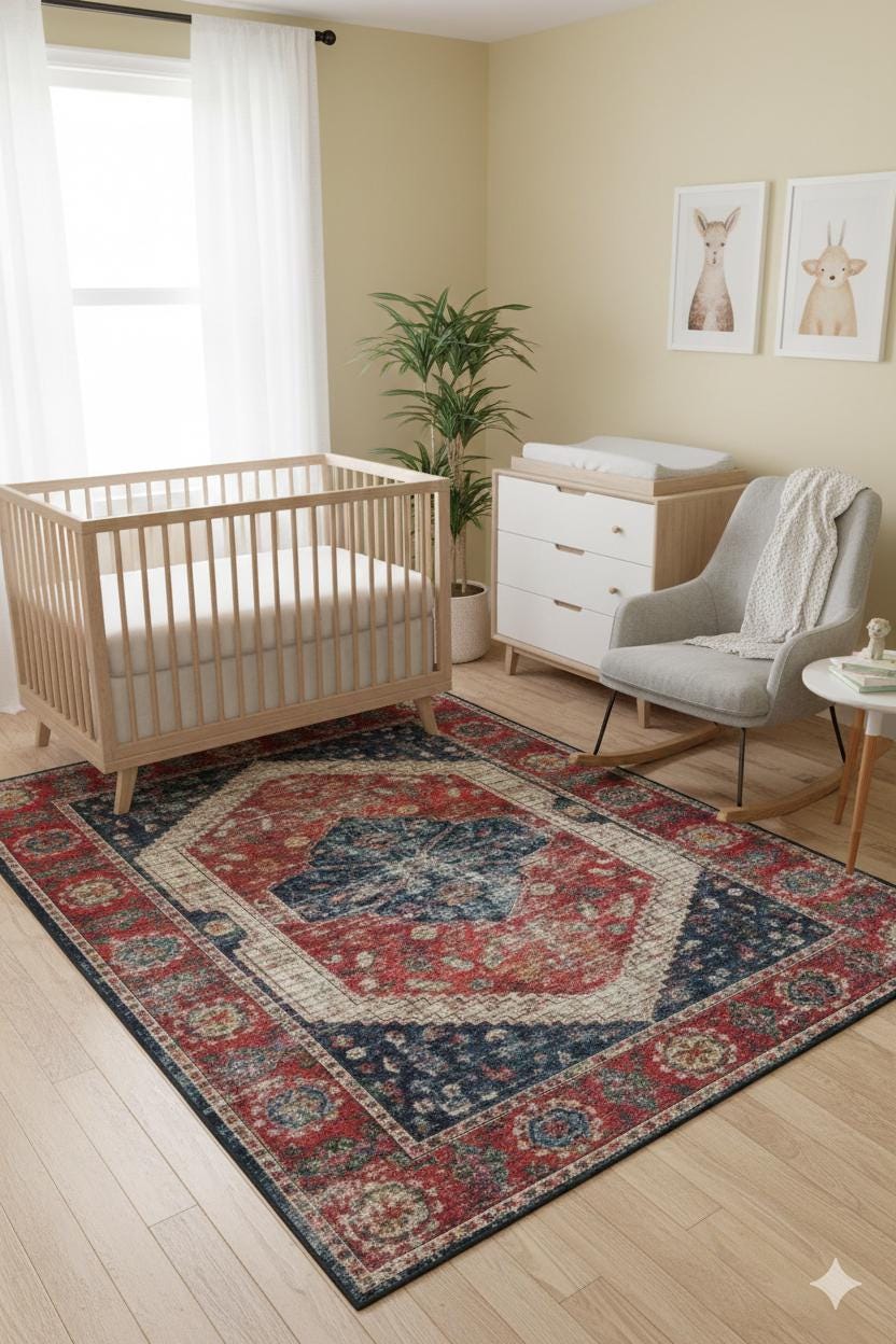 Red Vintage Rug: Classic Washable Rug with Tassels