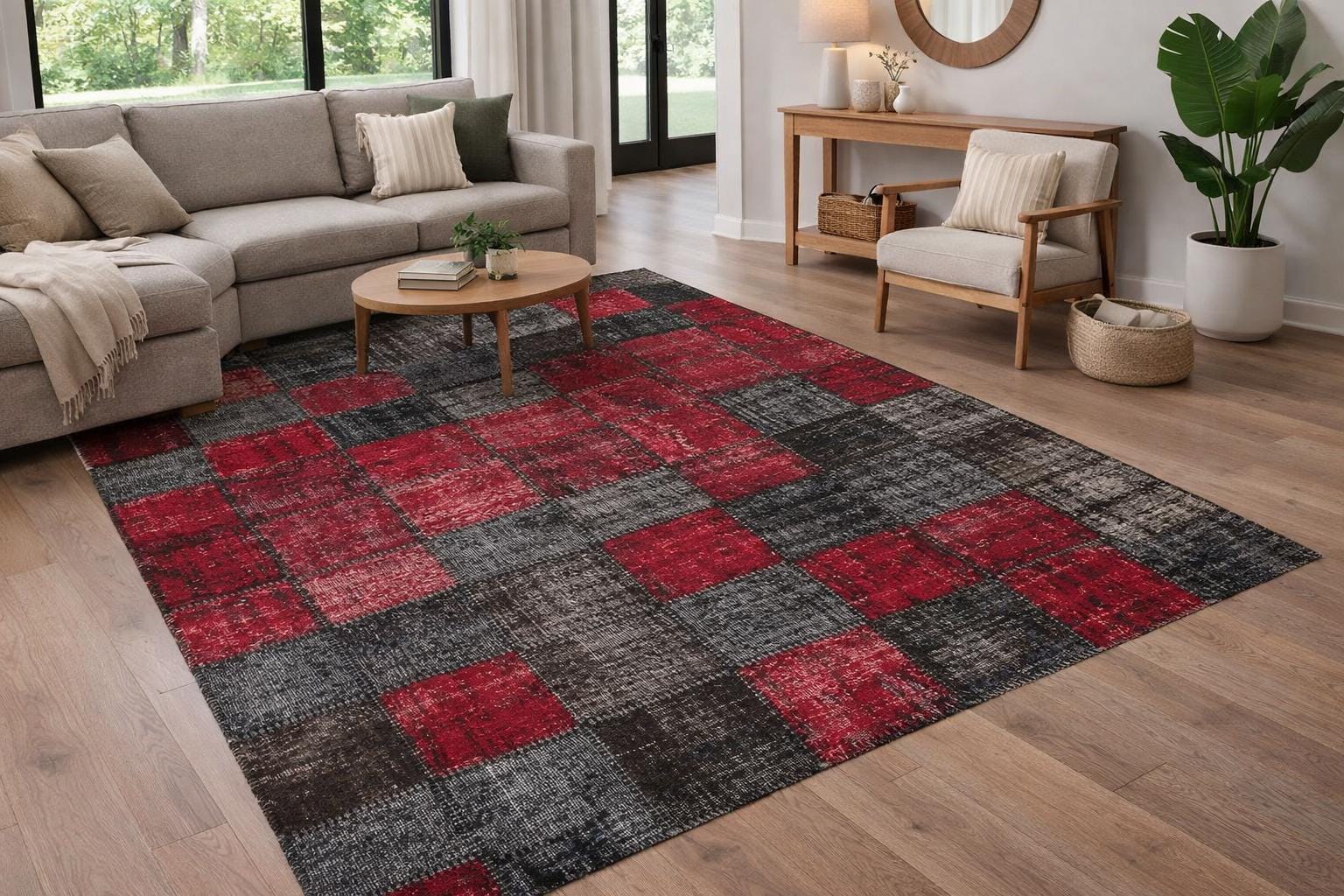 Handmade Patchwork Turkish Rug: Bohemian Wool Area Rug (4.9x7.7 ft)