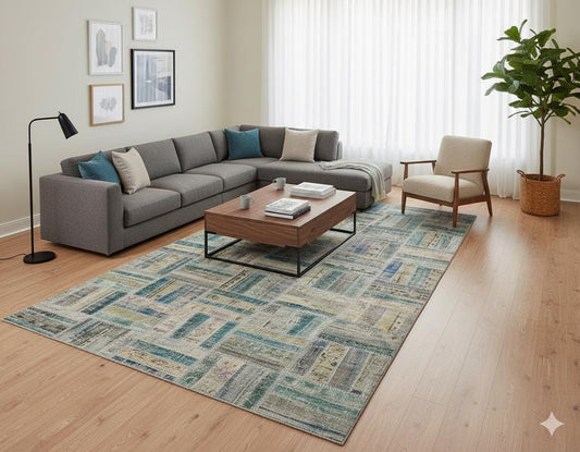 Handmade Wool Patchwork Turkish Rug - 6'x11' Bohemian Area Rug