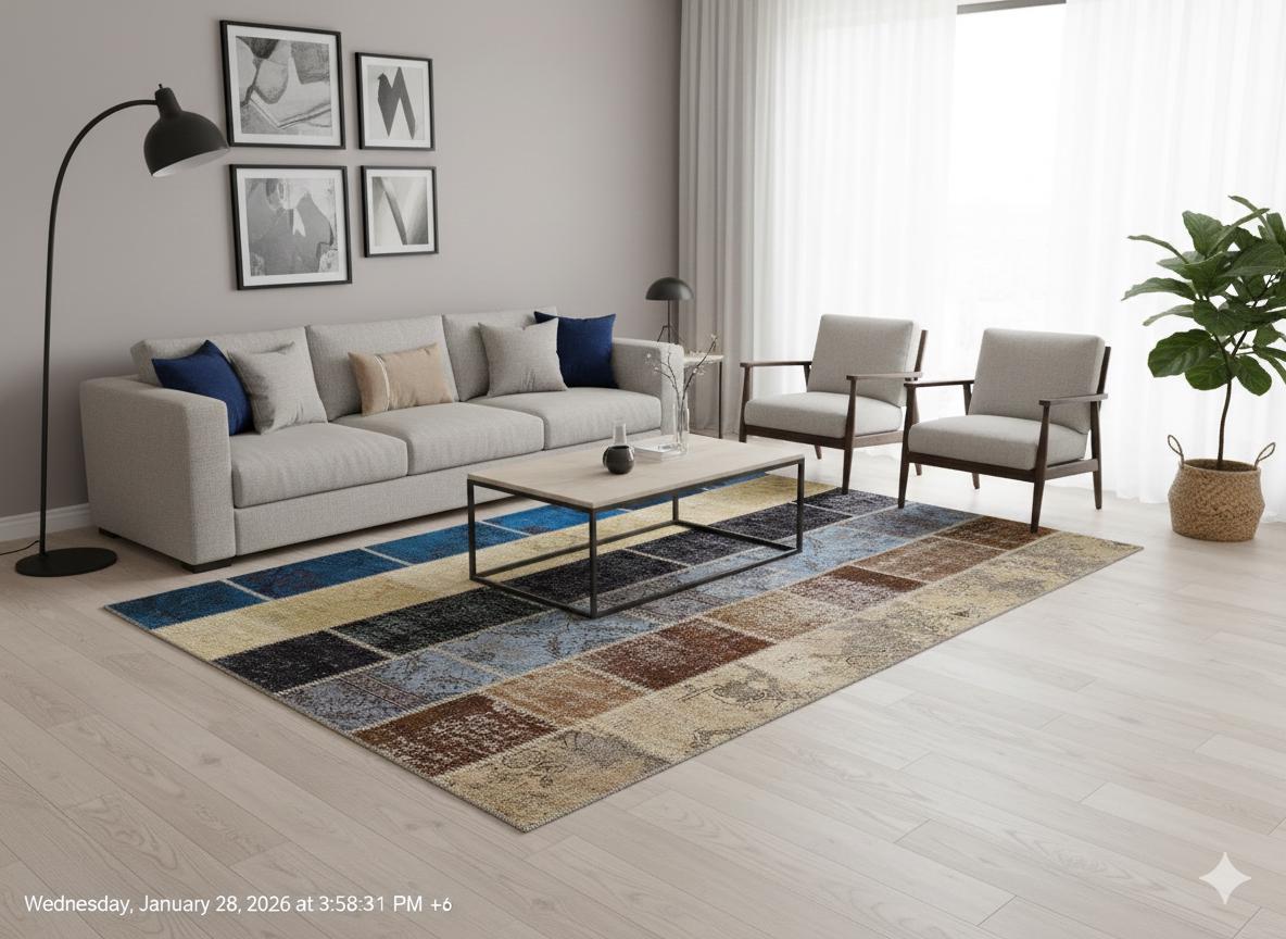Handmade Patchwork Turkish Rug: 5'x8' Bohemian Wool Area Rug