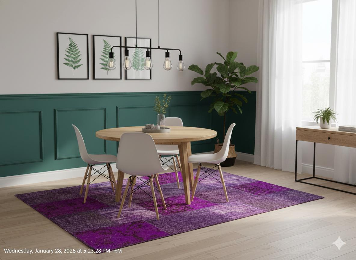 Handmade Purple Patchwork Rug: Bohemian Wool Area Rug (5'x8' ft)