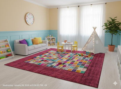 Handmade Patchwork Turkish Rug: Bohemian Wool Area Rug (5'x8' ft)