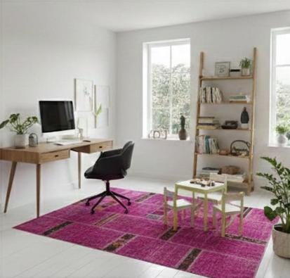 Handmade Pink Patchwork Rug: Bohemian Wool Anatolian Carpet (5.2x7.5 ft)