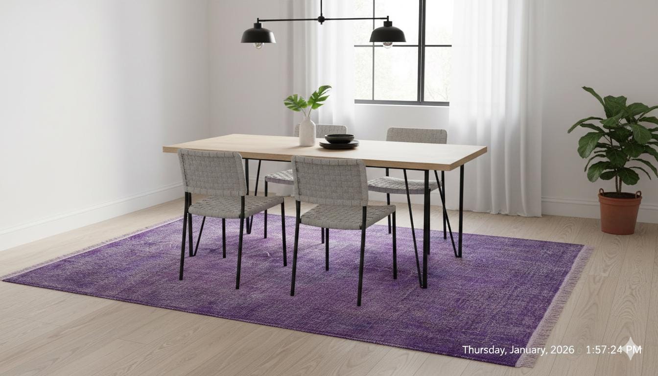 Vintage Purple Wool Rug: Handmade Eclectic Turkish Carpet (4'9''x8'2'')