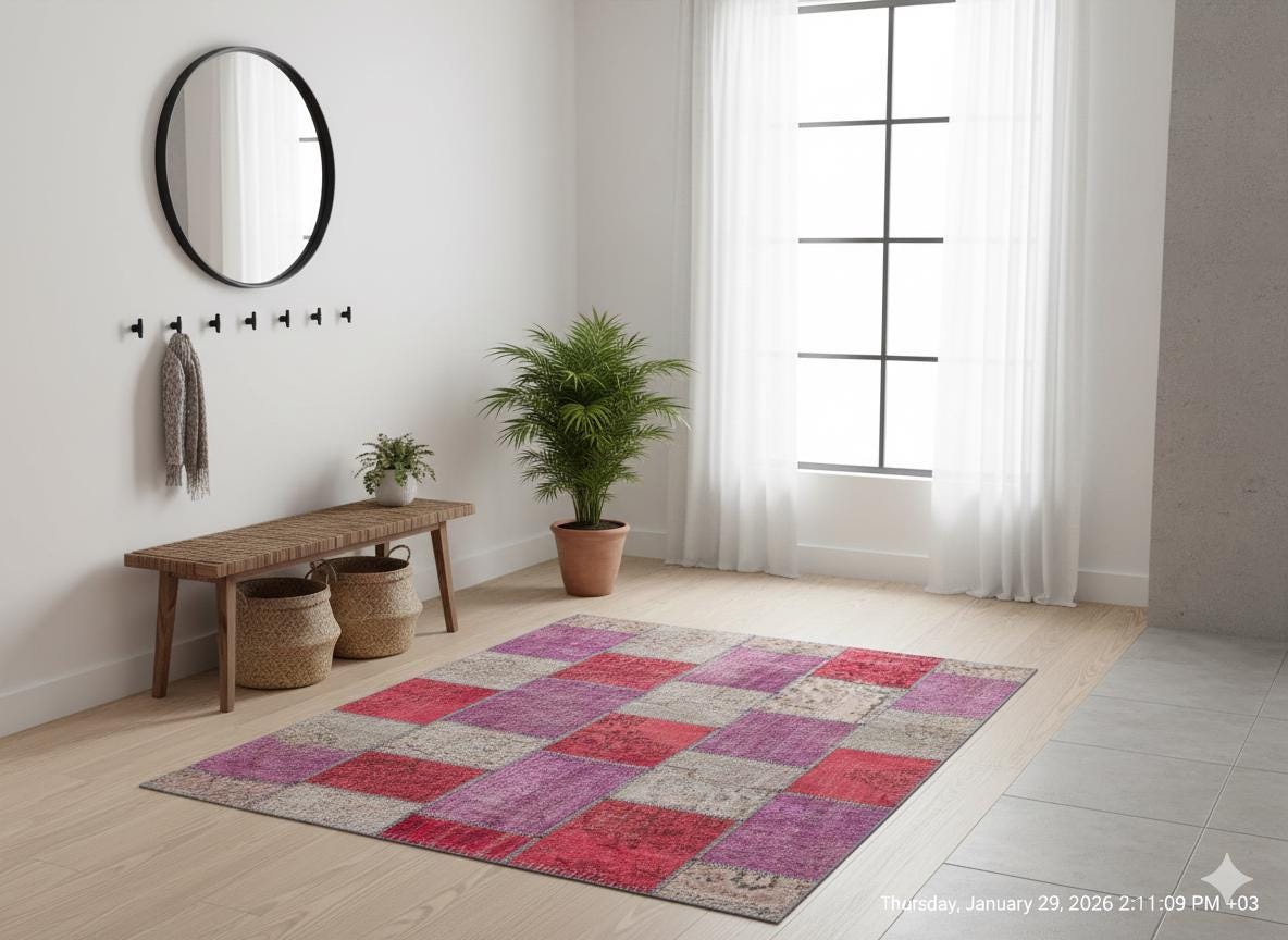 Handmade Turkish Patchwork Rug 6'x10' - Bohemian Wool Area Rug