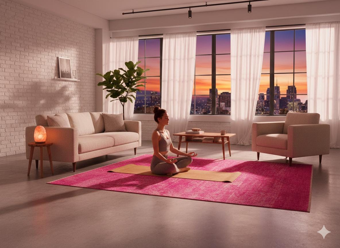 Handmade Pink Wool Rug: Vintage carpet (3'6''x4'11''ft)