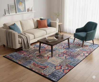 Floral Patchwork Rug: Washable Bohemian Carpet