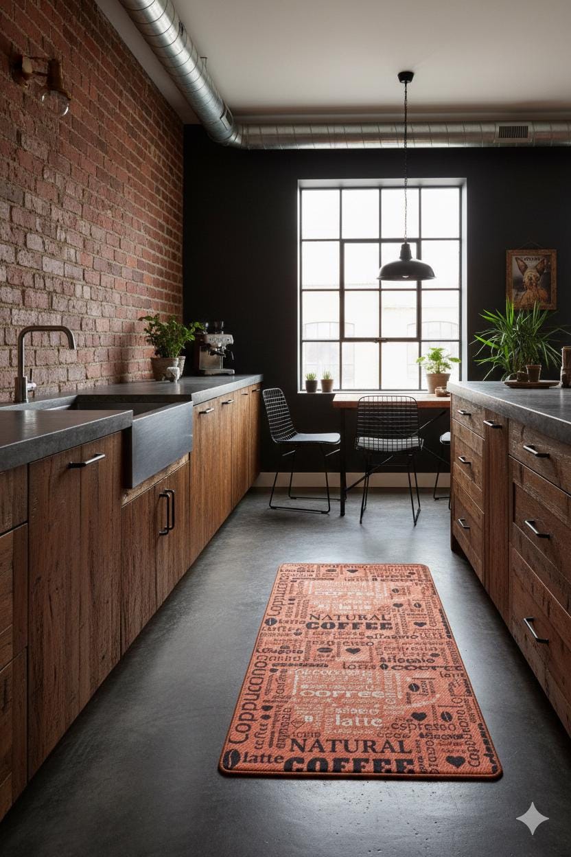 Title: Terracotta Coffee Typography Washable Kitchen Runner – Non-Slip Anti-Fatigue Rug for Coffee Lovers