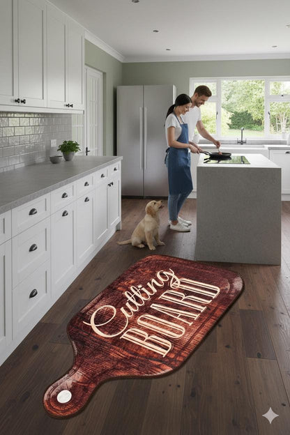 Oversized Cutting Board Kitchen Rug, Farmhouse Washable Runner, Rustic Chef Mat