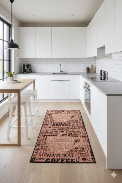 Coffee Bar Kitchen Runner – Espresso Latte Typography Farmhouse Mat