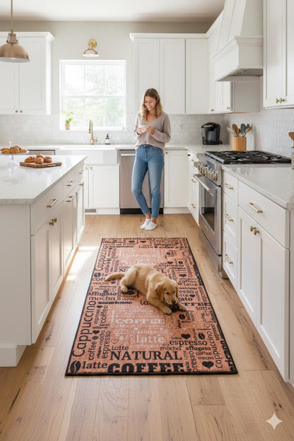 Coffee Bar Kitchen Runner – Espresso Latte Typography Farmhouse Mat