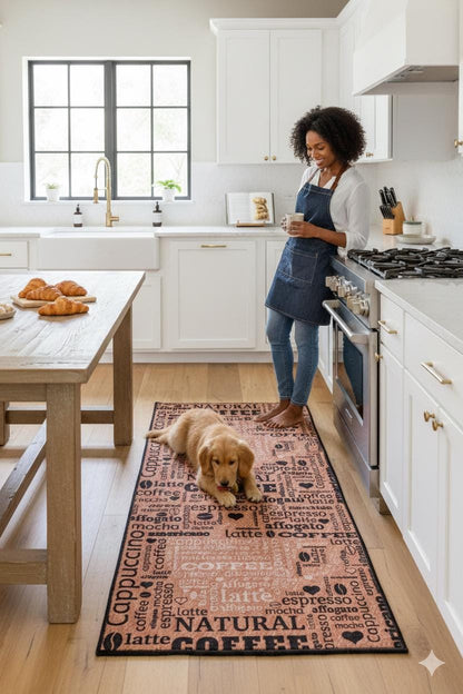 Coffee Bar Kitchen Runner – Espresso Latte Typography Farmhouse Mat