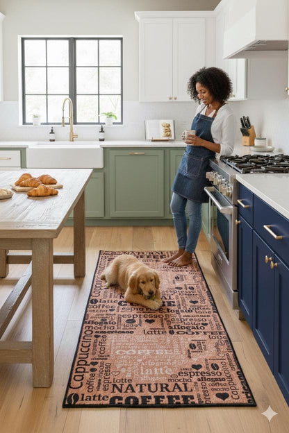 Coffee Bar Kitchen Runner – Espresso Latte Typography Farmhouse Mat